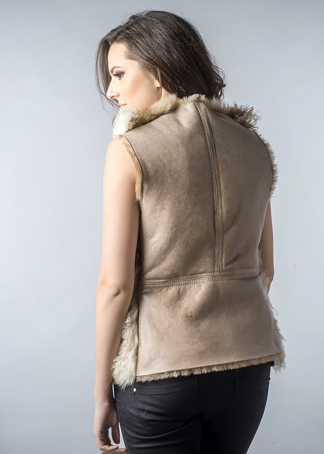 Beige Lamb Nappa Leather Shearling Vest-1