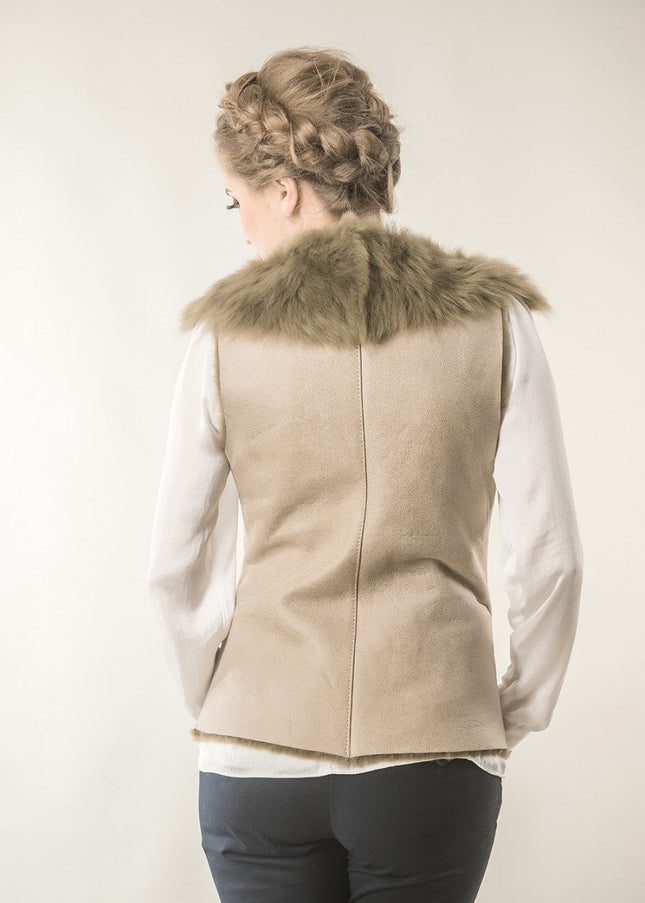 Beige Merino Fur Nappa Lamb Leather Vest-1