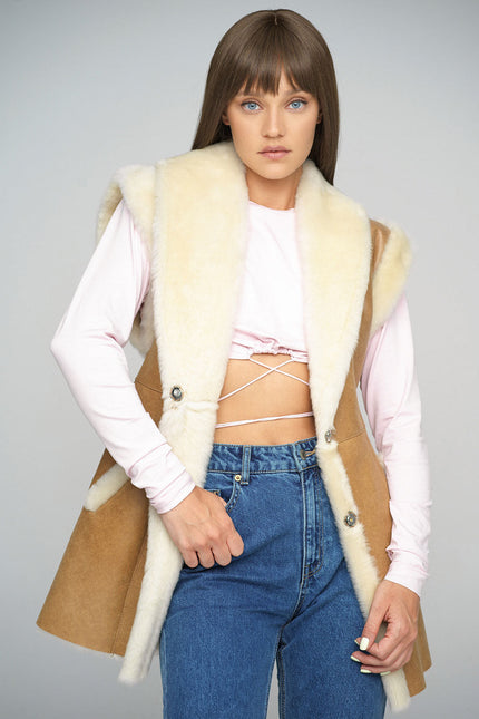 Beige Merino Shearling Vest-0