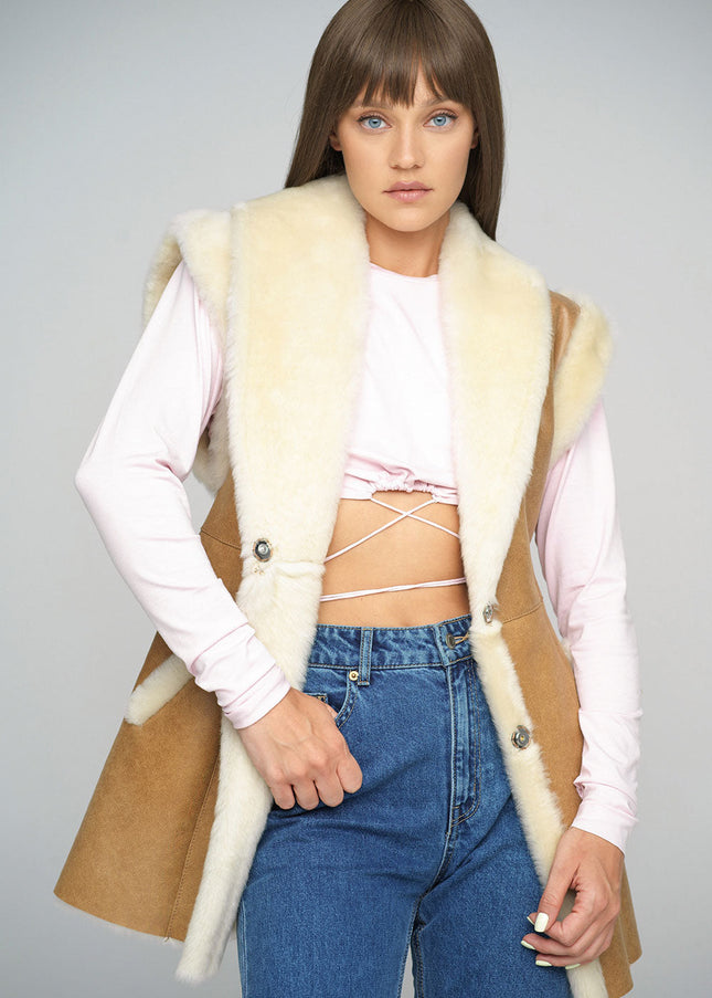 Beige Merino Shearling Vest-0