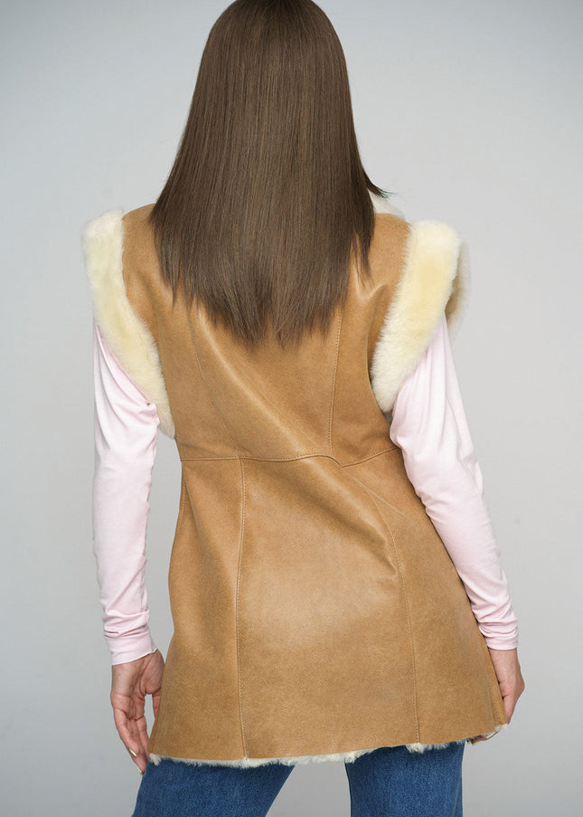 Beige Merino Shearling Vest-1