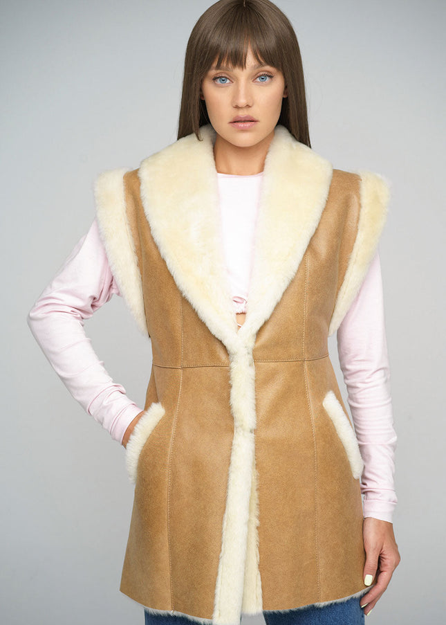 Beige Merino Shearling Vest-2