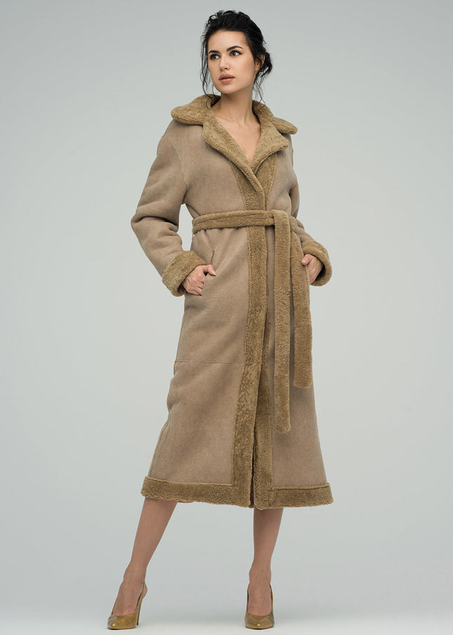 Beige Reversible Sheepskin Lamb Fur Maxi Coat-1