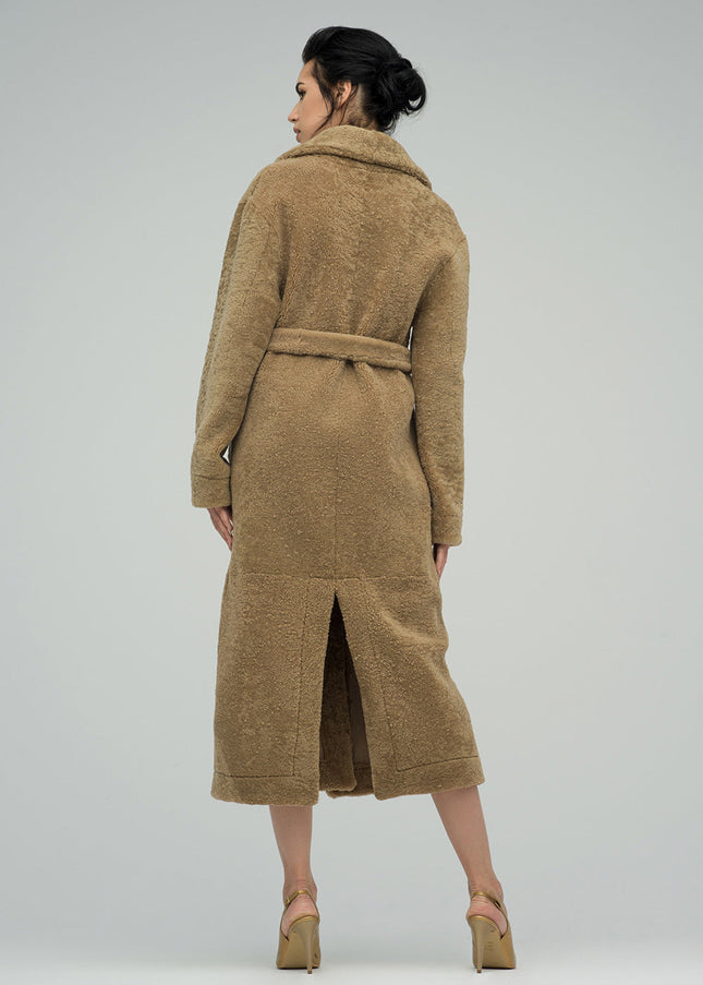 Beige Reversible Sheepskin Lamb Fur Maxi Coat-2