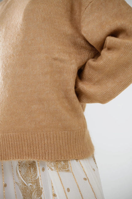 Beige Turtleneck Jumper with Dropped Sleeves