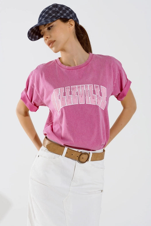 Belleville T-Shirt With Washed Effect In Pink