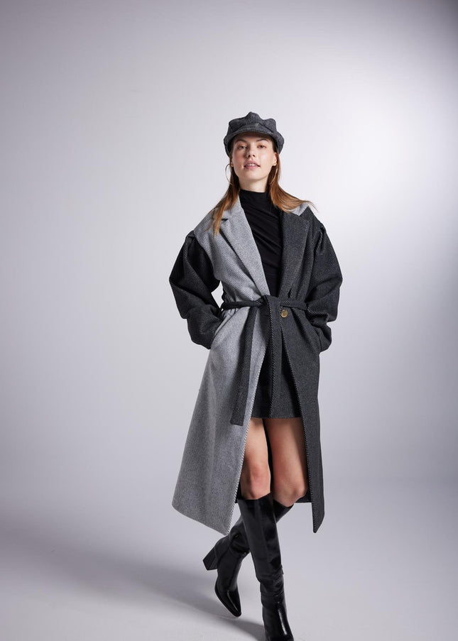 Belted Single Buttoned Maxi Grey Cashmere Mira Trench Coat-1