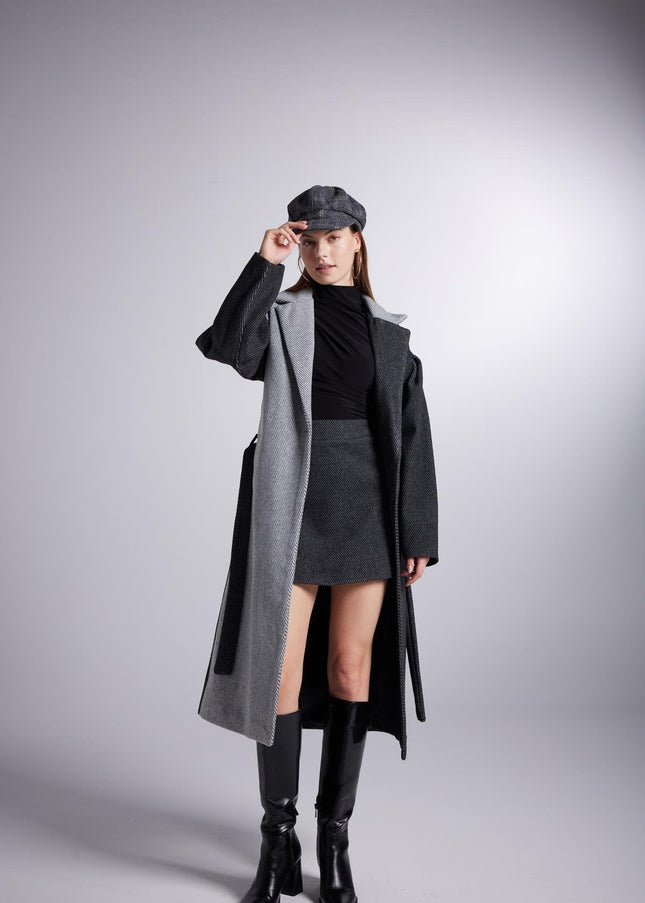 Belted Single Buttoned Maxi Grey Cashmere Mira Trench Coat-3