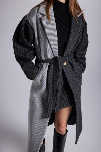 Belted Single Buttoned Maxi Grey Cashmere Mira Trench Coat-4