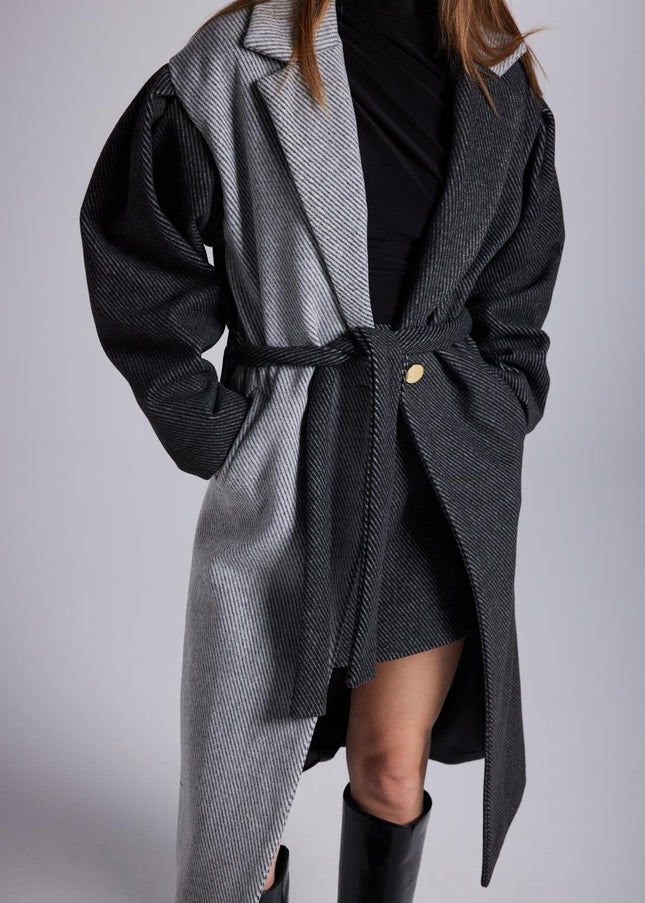 Belted Single Buttoned Maxi Grey Cashmere Mira Trench Coat-4