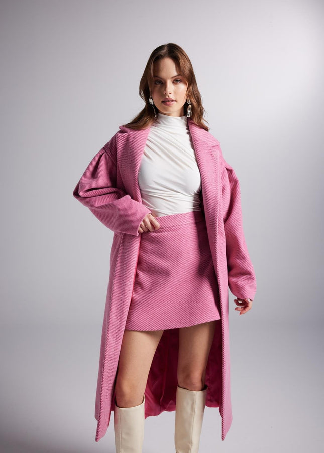 Belted Single Buttoned Maxi Pink Cashmere Mira Trench Coat-0