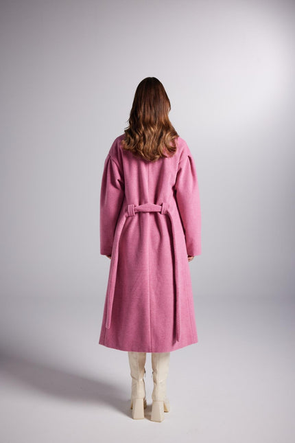 Belted Single Buttoned Maxi Pink Cashmere Mira Trench Coat-1