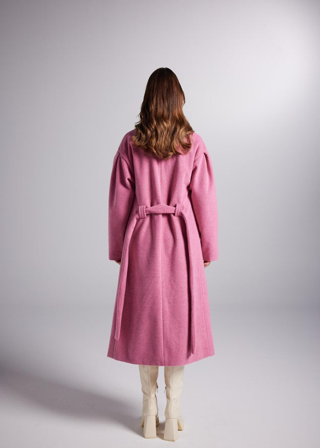 Belted Single Buttoned Maxi Pink Cashmere Mira Trench Coat-1