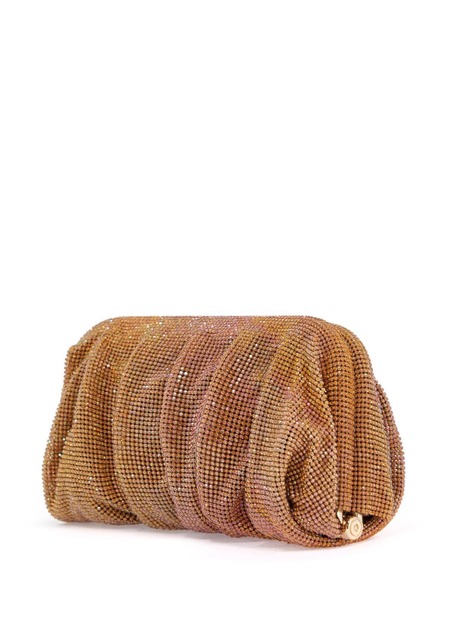 Benedetta Bruzziches medium gold pleated rhinestone mesh bag for elegant events