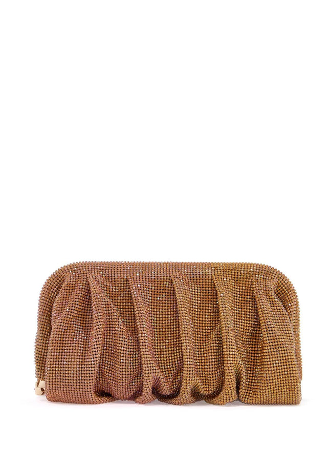 Benedetta Bruzziches medium gold pleated rhinestone mesh bag for elegant events