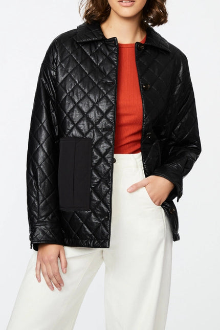 Bernardo Faux Leather Quilted Shirt Jacket