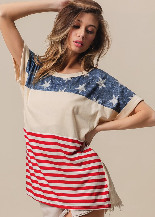 BiBi American Flag Theme Short Sleeve T-Shirt