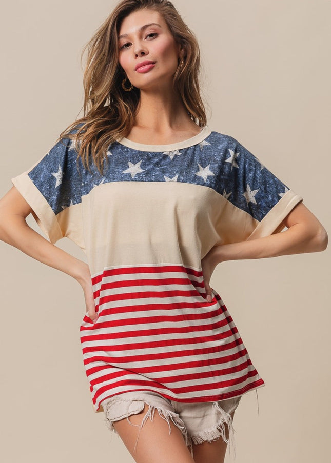 BiBi American Flag Theme Short Sleeve T-Shirt