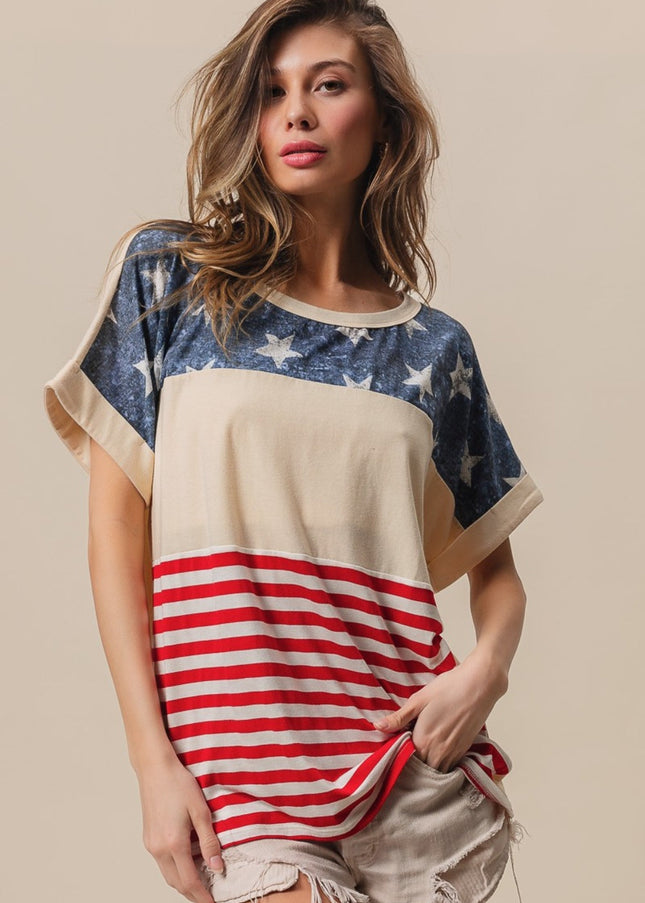 BiBi American Flag Theme Short Sleeve T-Shirt