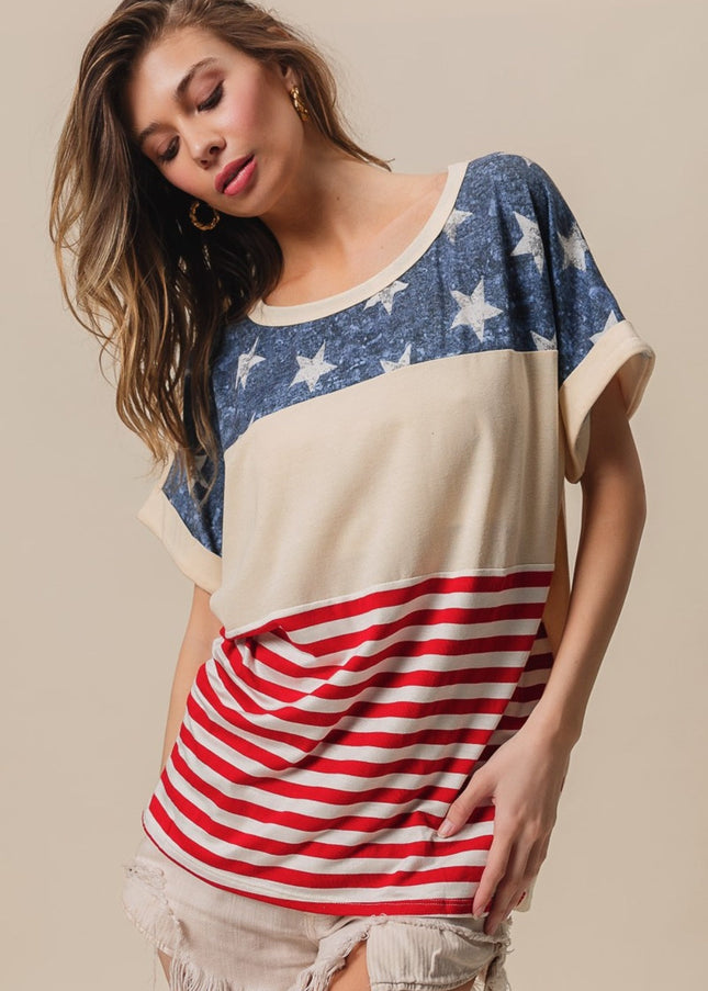 BiBi American Flag Theme Short Sleeve T-Shirt