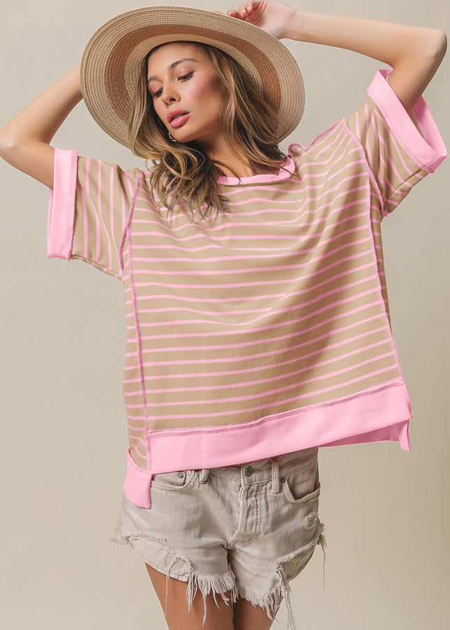 BiBi Exposed Seam Stripe Contrast T-Shirt