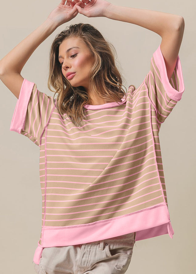 BiBi Exposed Seam Stripe Contrast T-Shirt