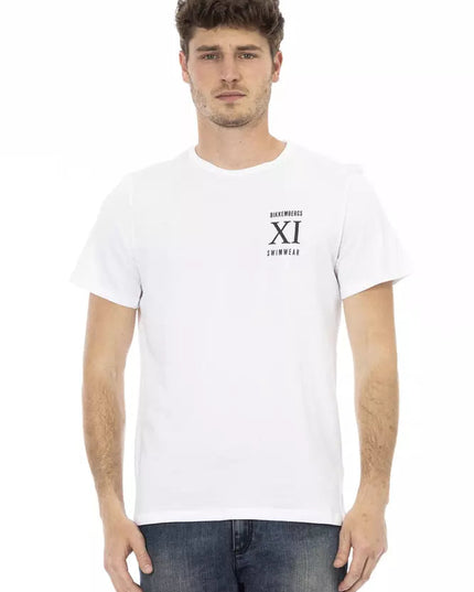 Bikkembergs Elegant White Front Print T-Shirt