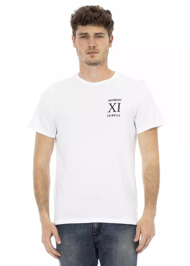 Bikkembergs Elegant White Front Print T-Shirt