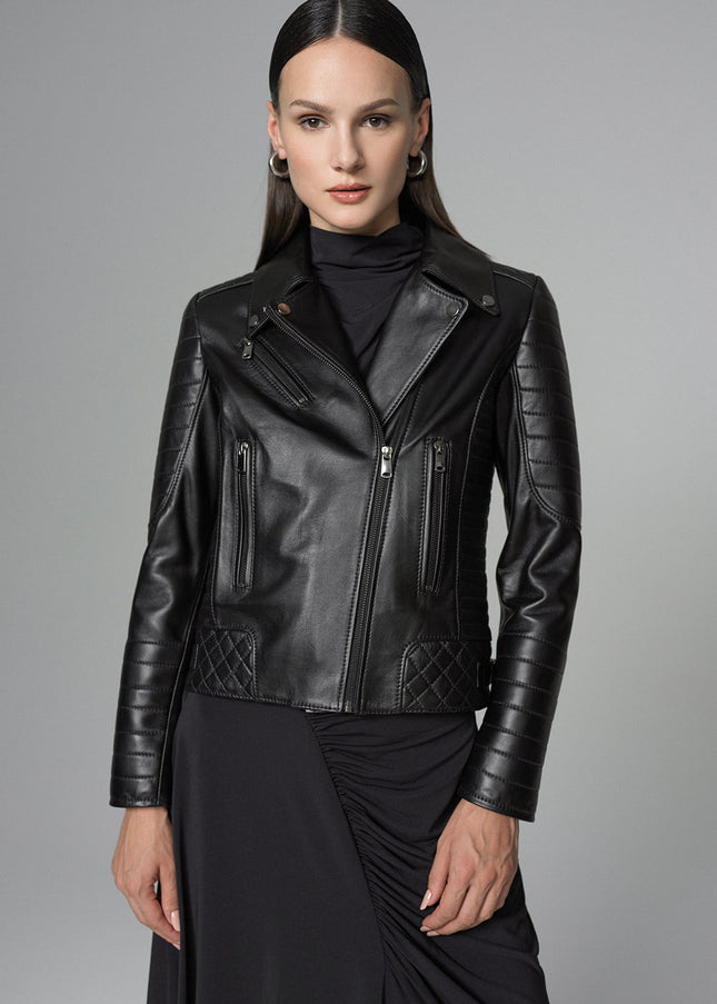 Black Biker Lamb Leather Jacket-2