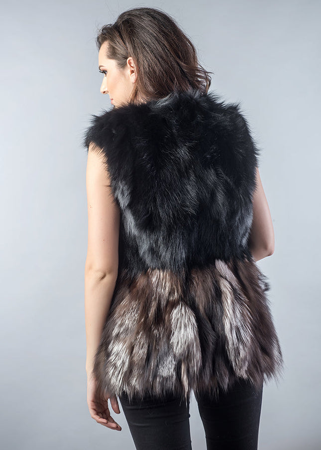 Black Brown Genuine Fox Fur Vest-1