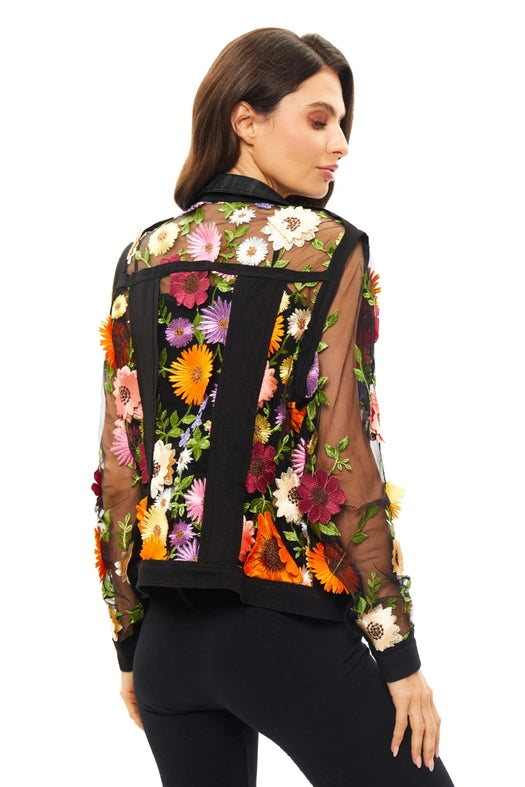 Black Denim Embroidered Jacket