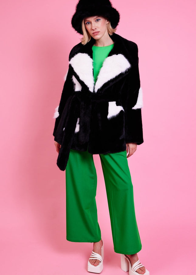 Black Eco Bamboo Faux Fur Coat with Love Heart Detailing-3