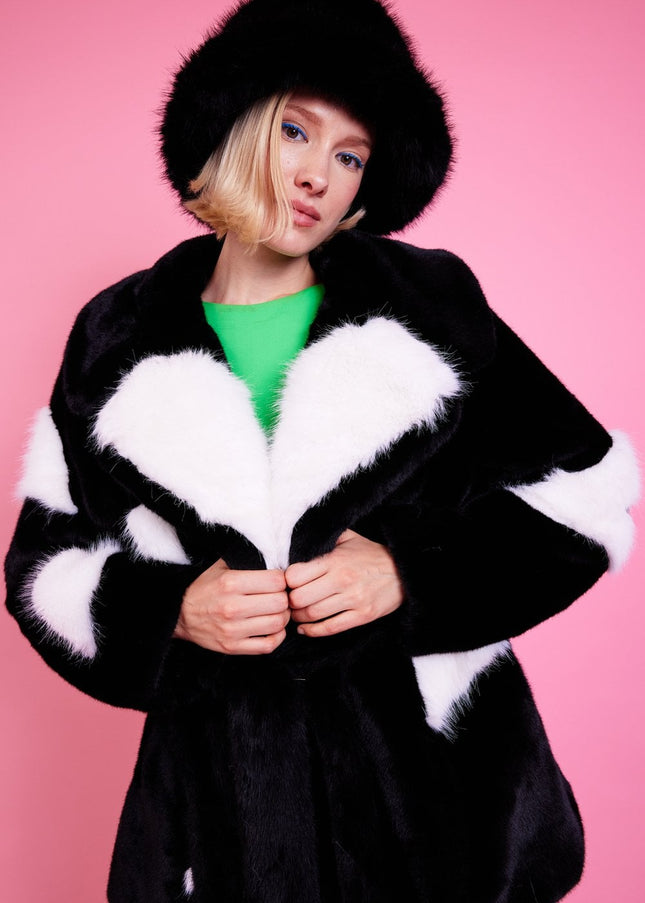 Black Eco Bamboo Faux Fur Coat with Love Heart Detailing-0