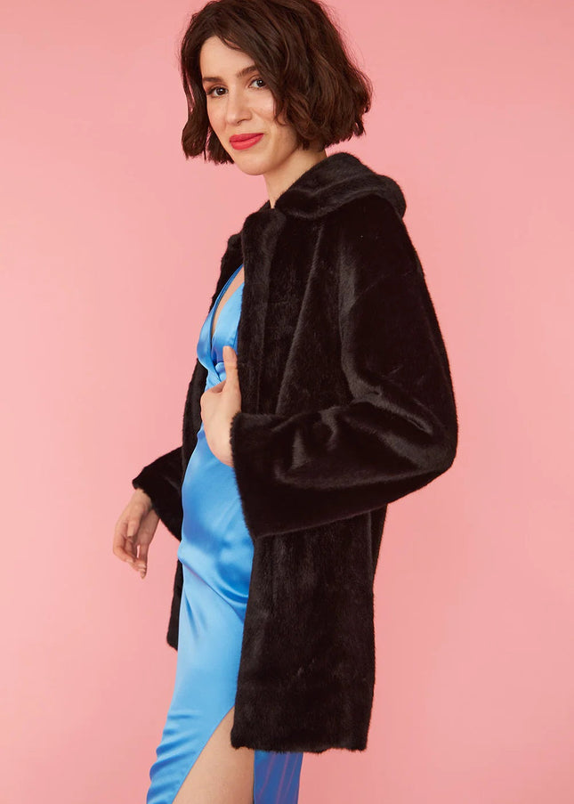 Black Faux Fur Duchess Midi Coat-3