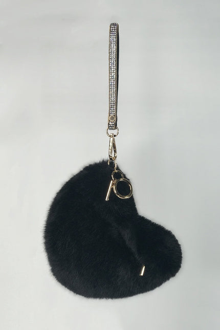 Black Faux Fur Love Heart Micro Bag-3