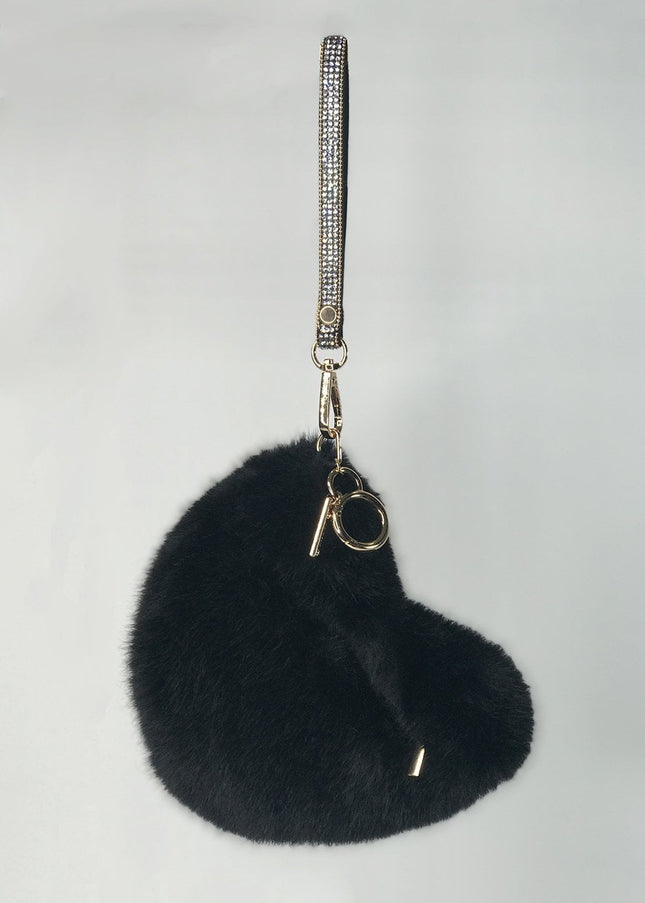 Black Faux Fur Love Heart Micro Bag-3