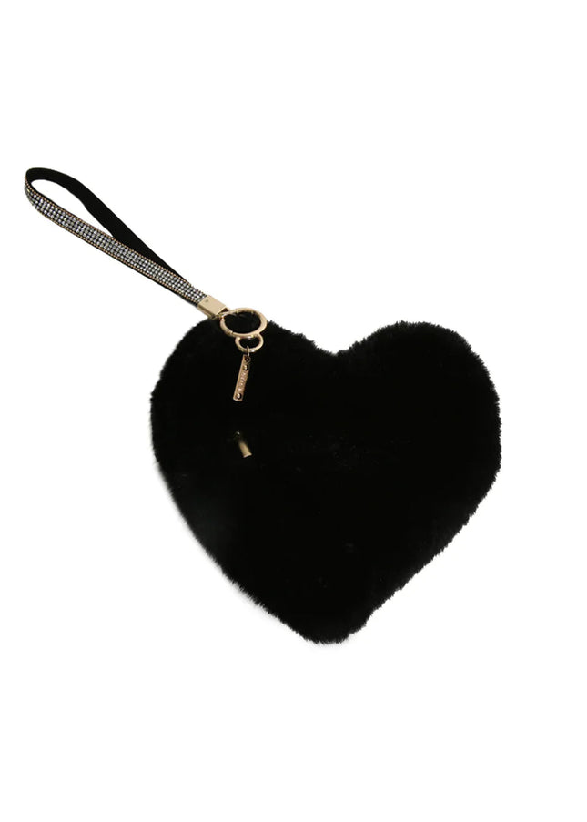 Black Faux Fur Love Heart Micro Bag-0