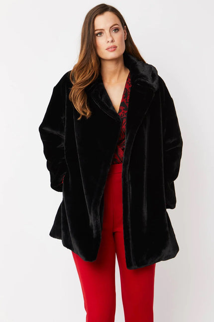 Black Faux Fur Midi Coat-1