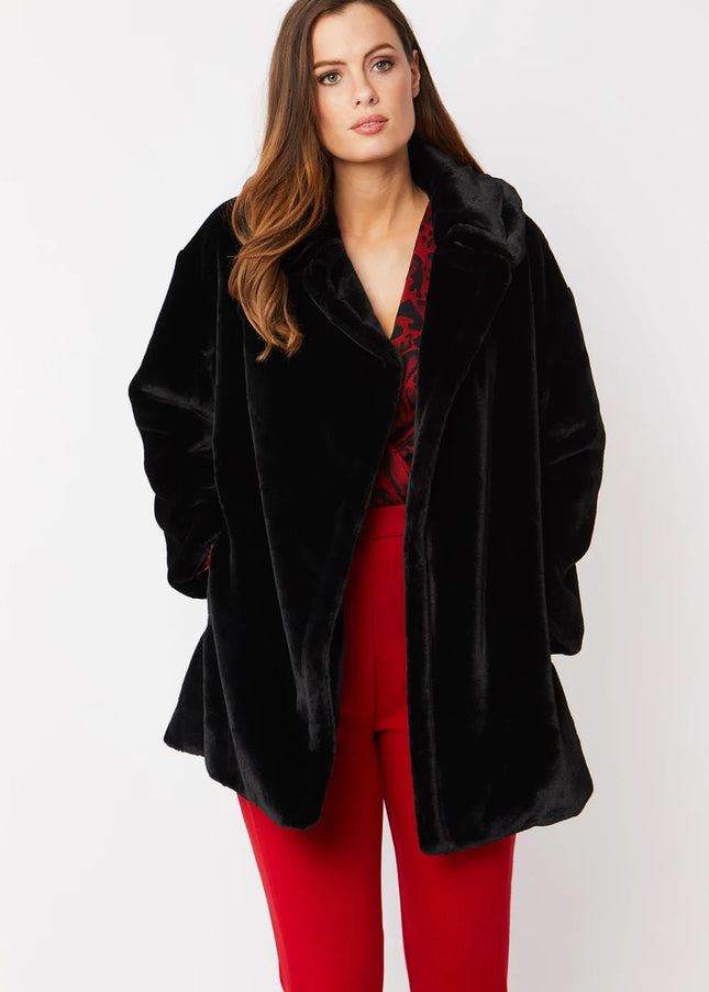 Black Faux Fur Midi Coat-1