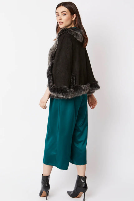 Black Faux Fur Suede Cape Jacket-2