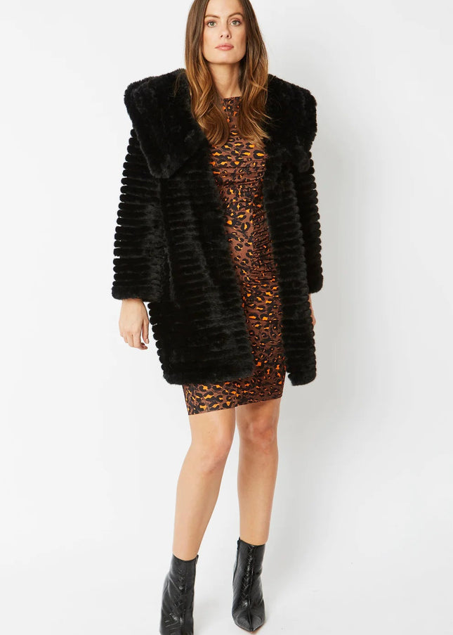 Black Faux Mink Fur Hooded Coat-0