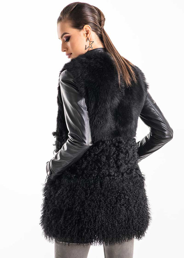 Black Geniune Sheepskin Fur Vest-1