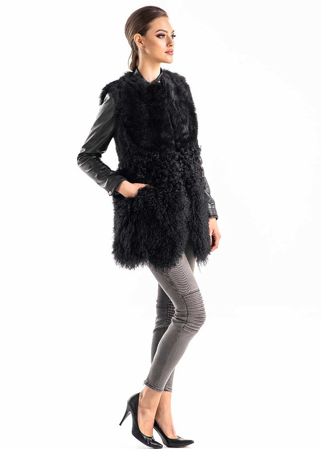 Black Geniune Sheepskin Fur Vest-2