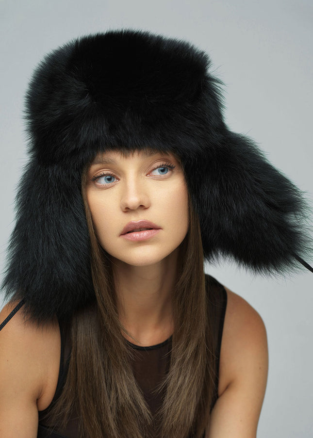 Black Genuine Arctic Fox and Mink Fur Hat-0