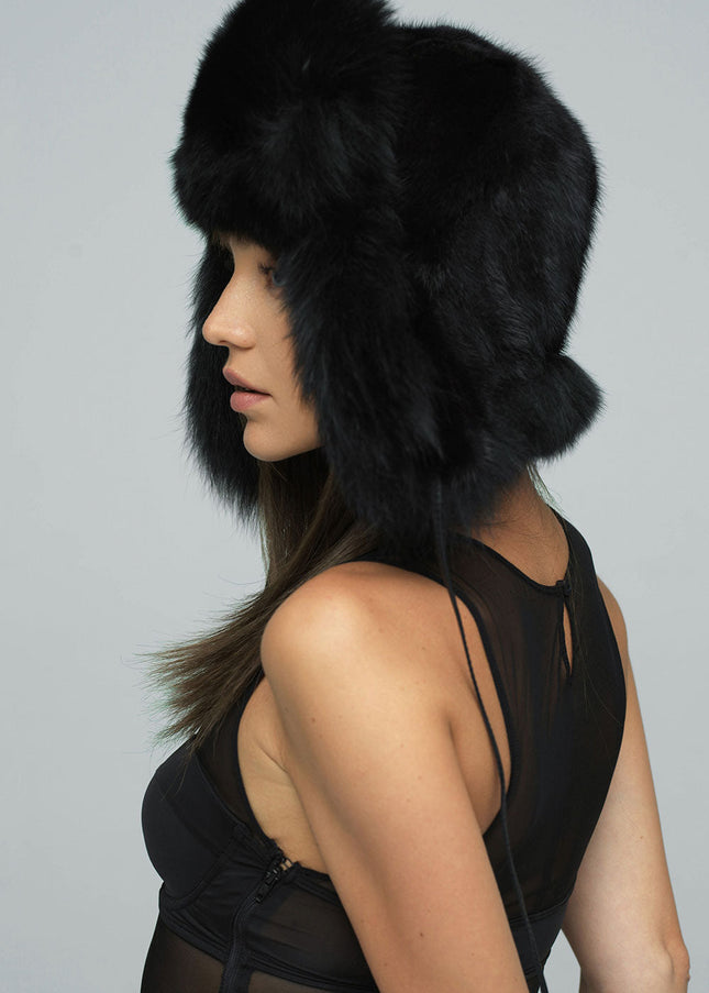 Black Genuine Arctic Fox and Mink Fur Hat-2