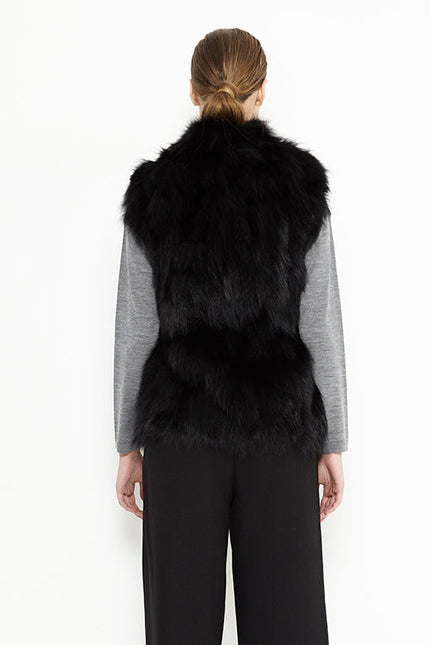 Black Genuine Arctic Polar Fox Fur Vest-1