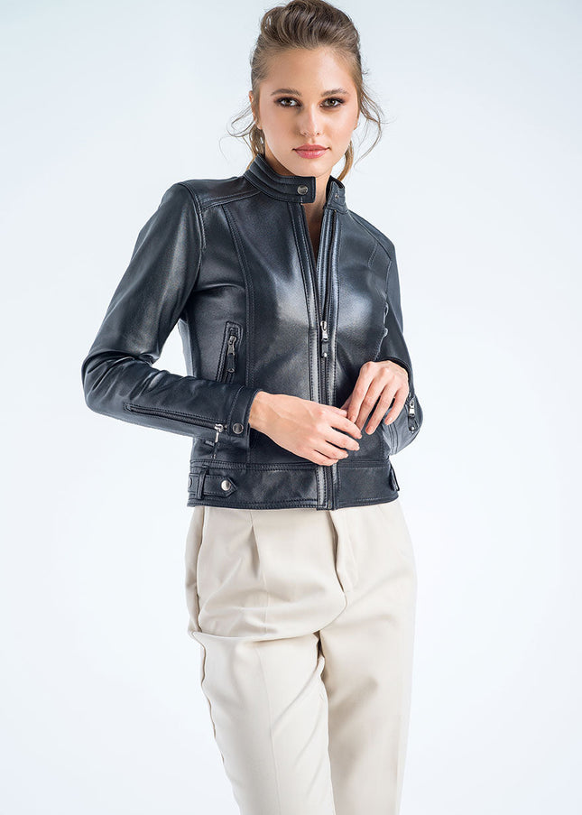 Black Genuine Cropped Leather Jacket-0