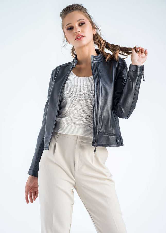 Black Genuine Cropped Leather Jacket-2