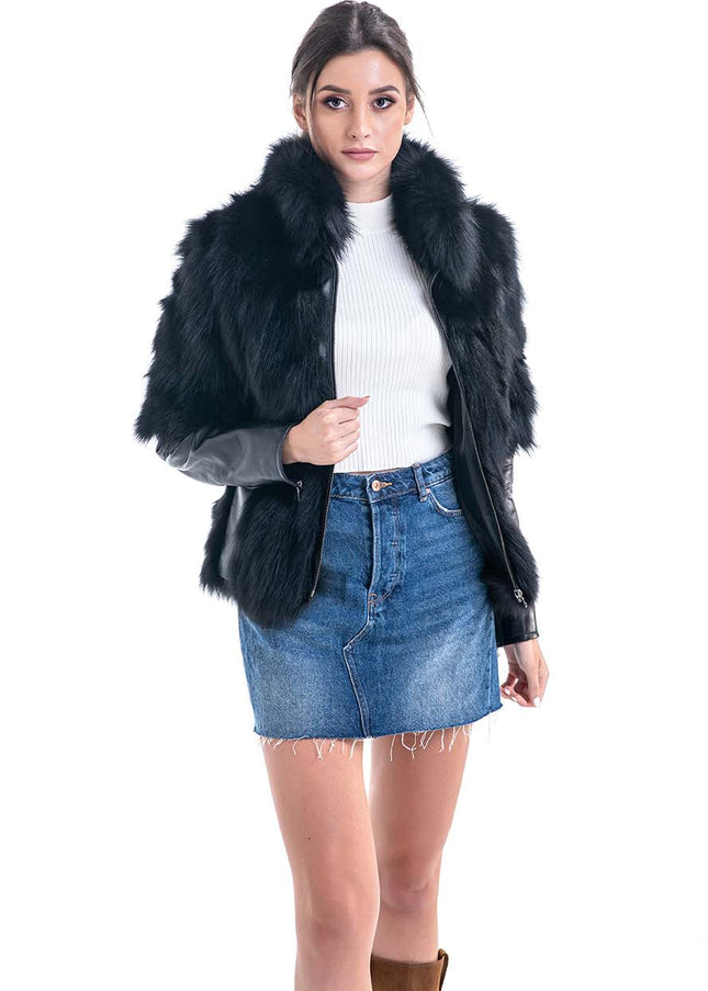 Black Genuine Fox Fur Jacket-0