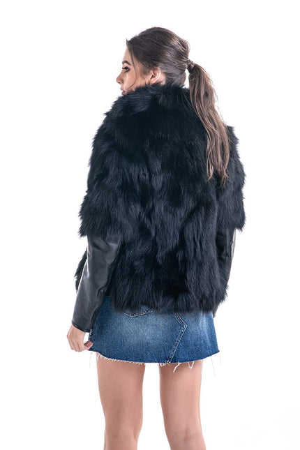 Black Genuine Fox Fur Jacket-1